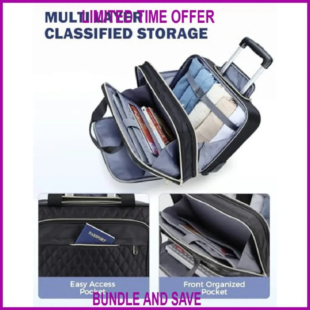 15.6 Inch Rolling Laptop Briefcase with Wheels, Flight Approved Carry On